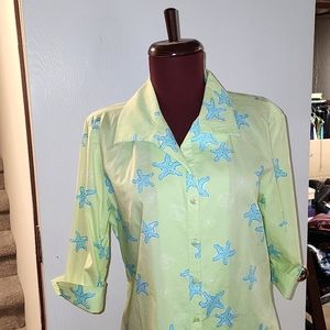 Vintage Lilly Pulitzer Starfish Sand Dollar Sea Print Dress button front